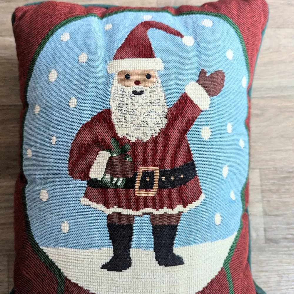 Vintage Embroidered Santa Christmas Decor Pillow